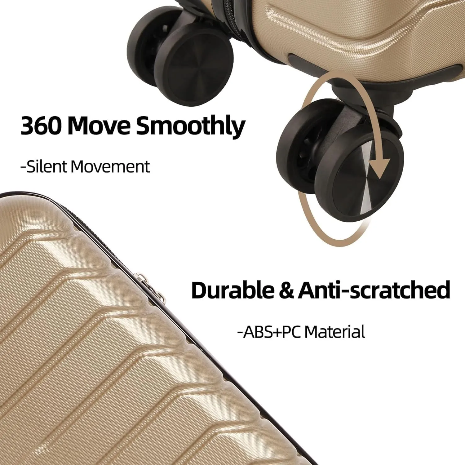 1 Piece Carry on Luggage ABS PC Hardshell TSA Lock Aluminum Trolley Spinner Wheels (Champagne, 1 Piece)