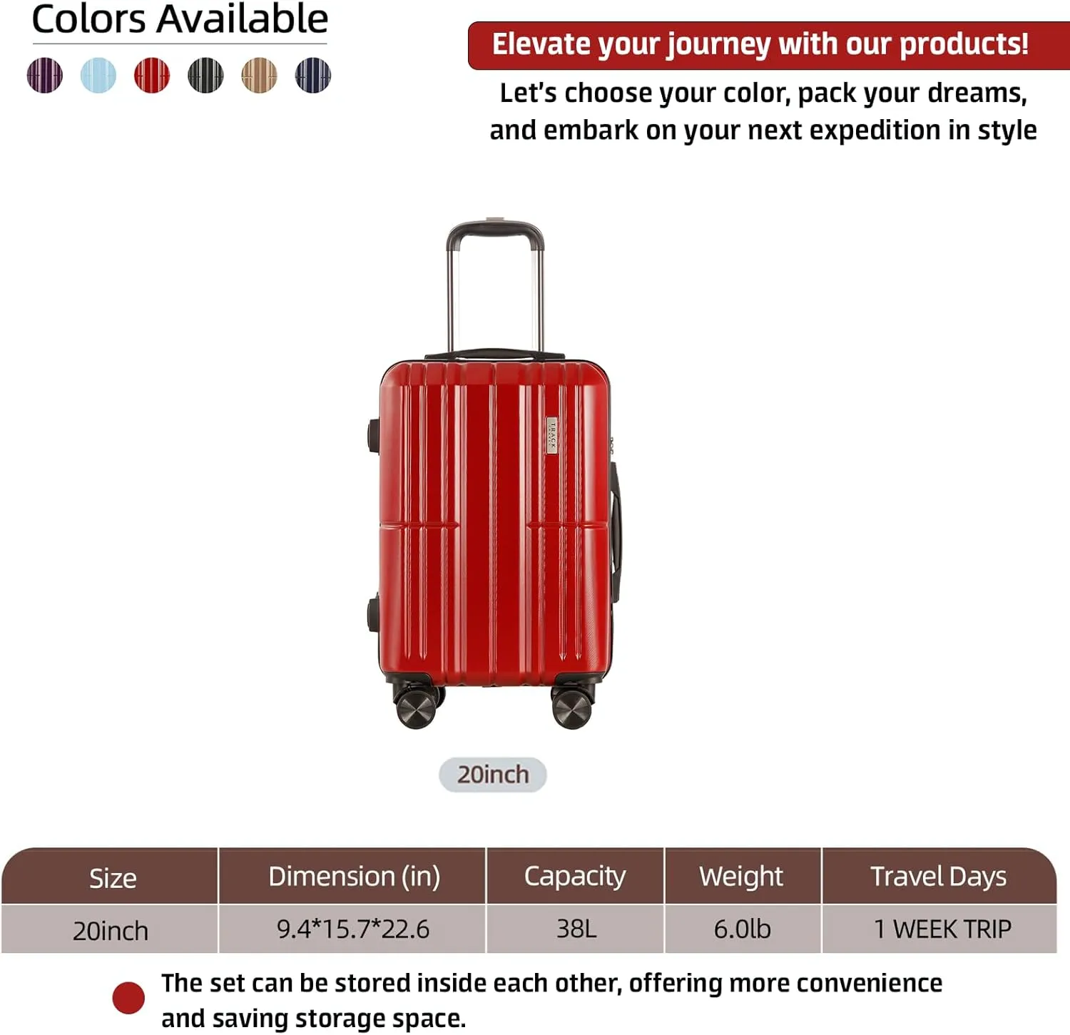 1 Piece Carry on Luggage ABS PC Hardshell TSA Lock Aluminum Trolley Spinner Wheels (Wine Red, 1 Piece)