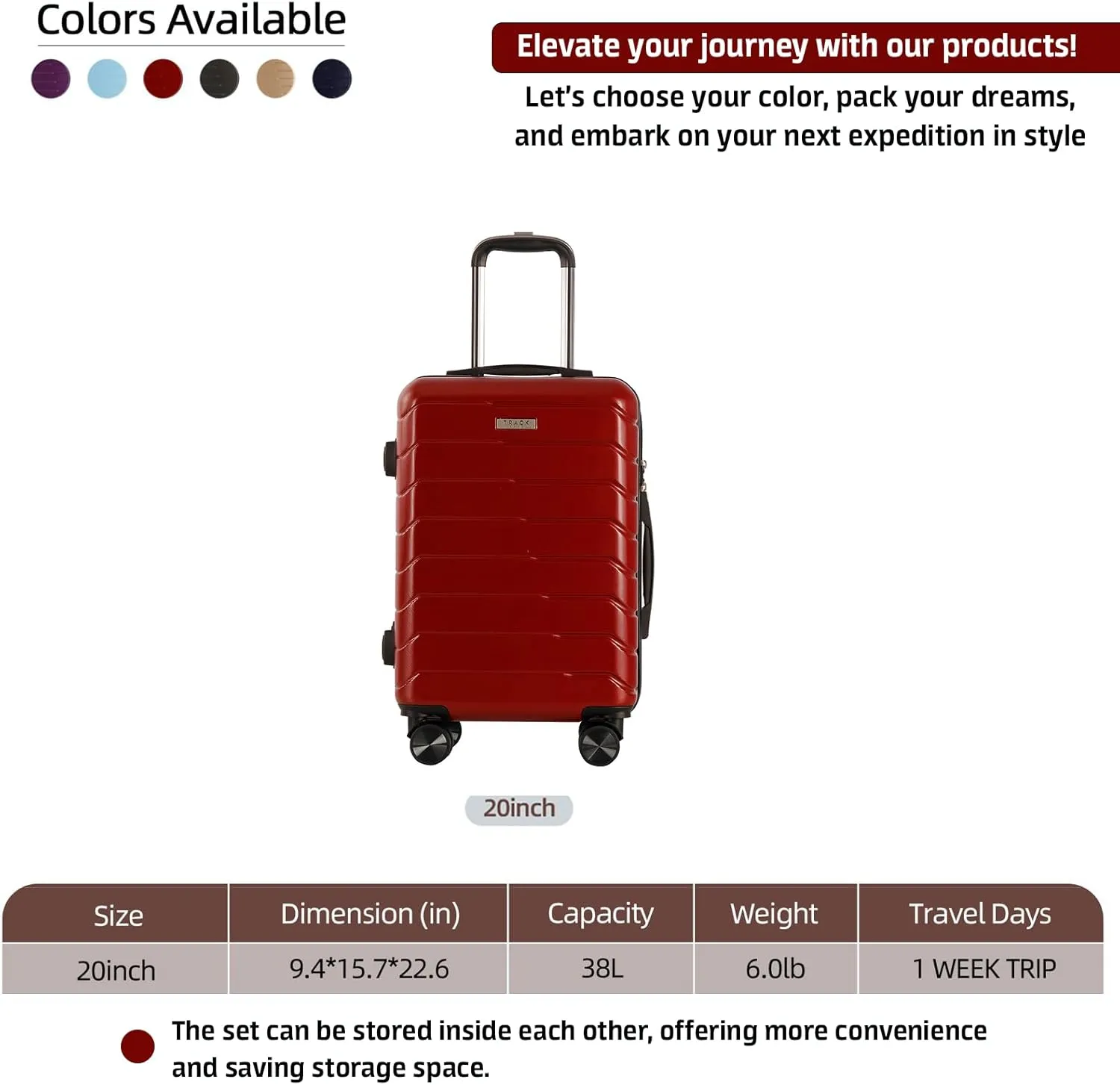 1 Piece Carry on Luggage ABS PC Hardshell TSA Lock Aluminum Trolley Spinner Wheels (Wine Red, 1 Piece)
