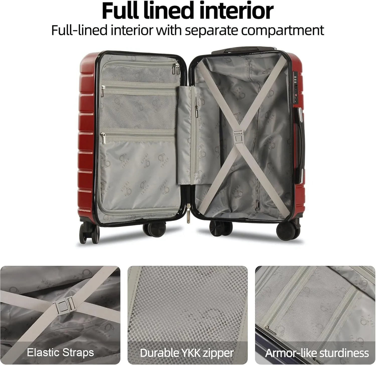 1 Piece Carry on Luggage ABS PC Hardshell TSA Lock Aluminum Trolley Spinner Wheels (Wine Red, 1 Piece)