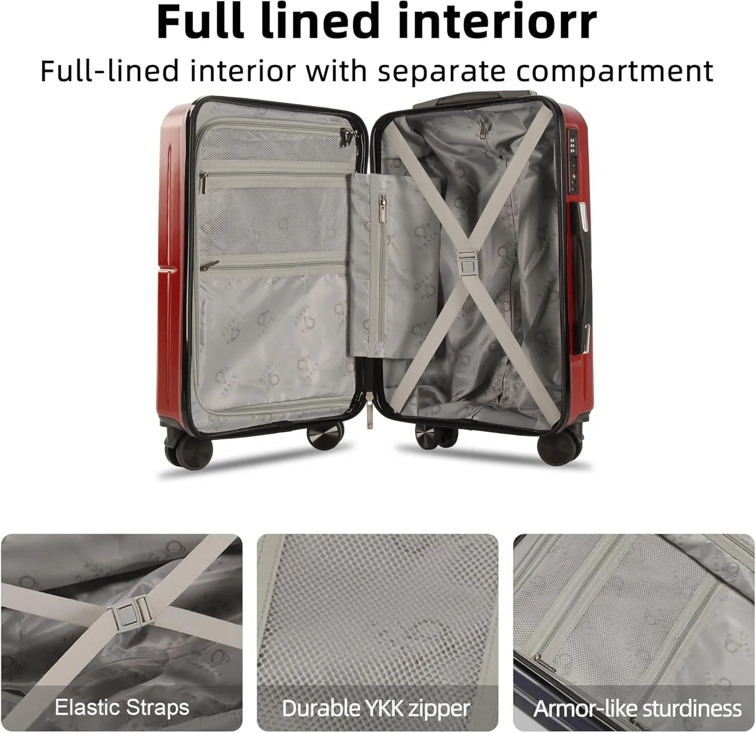 1 Piece Carry on Luggage ABS PC Hardshell TSA Lock Aluminum Trolley Spinner Wheels (Wine Red, 1 Piece)