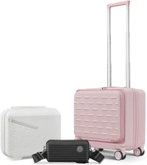 18" Carry On Luggage with Smooth Spinner Wheels, TSA Lock & Front Access Compartment for Ultimate Travel Convenience, Pink