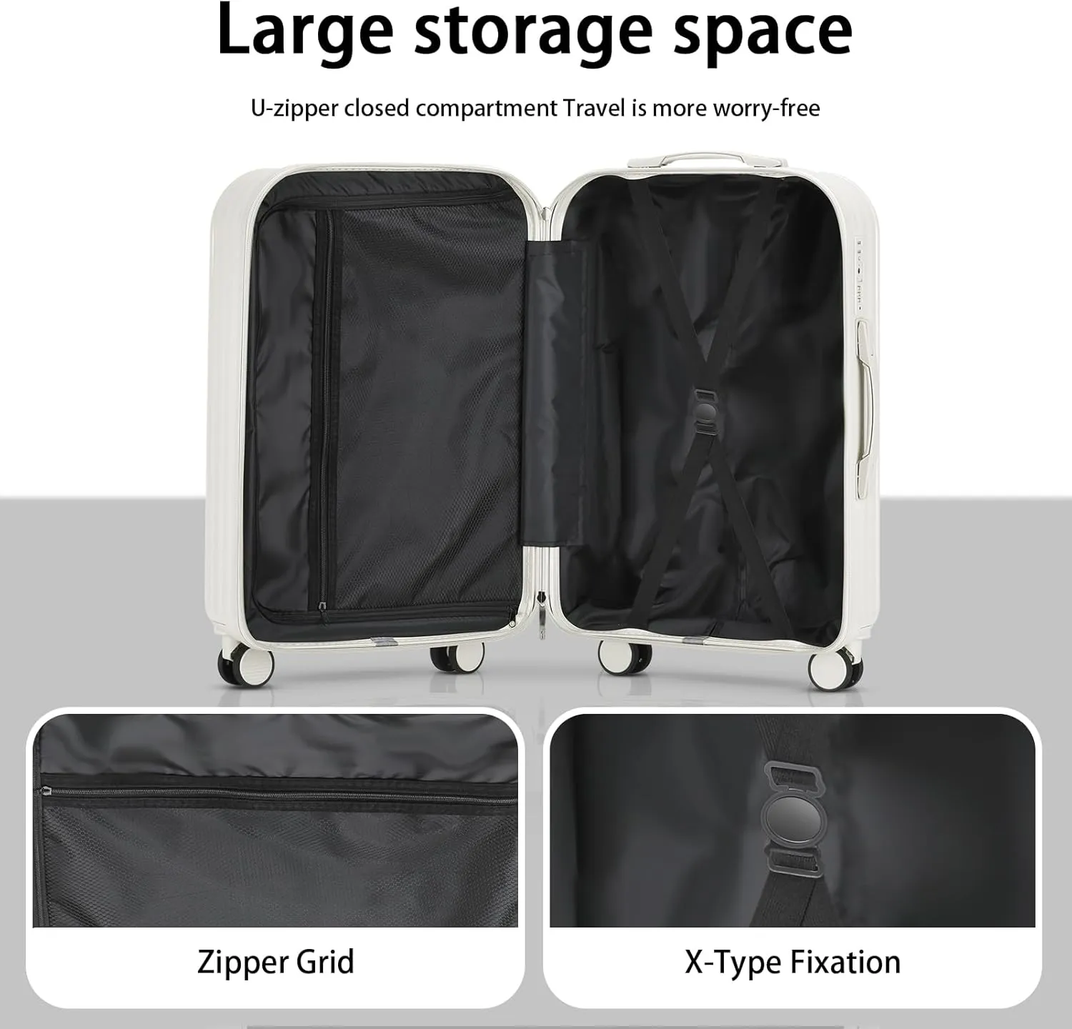 24in Hardside Luggage with Spinner Wheels and Built-in TSA Lock Durable Suitcase Rolling Luggage with USB Port Cup Holder (White)