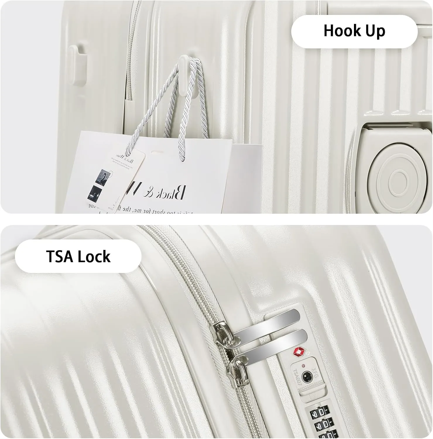 24in Hardside Luggage with Spinner Wheels and Built-in TSA Lock Durable Suitcase Rolling Luggage with USB Port Cup Holder (White)