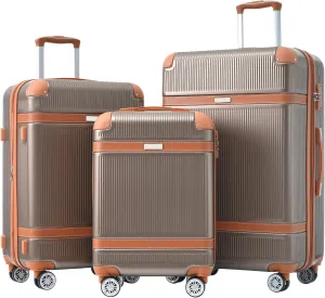 3 Piece Lightweight Hardshell Luggage Set for Stress-Free Travel, 20" 24" 28" Sizes with 360 Spinner Wheels, Coppery