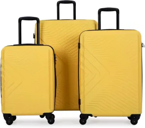3 Piece Luggage Sets ABS Lightweight Suitcase with Two Hooks, Spinner Wheels, TSA Lock, (20/24/28), Yellow