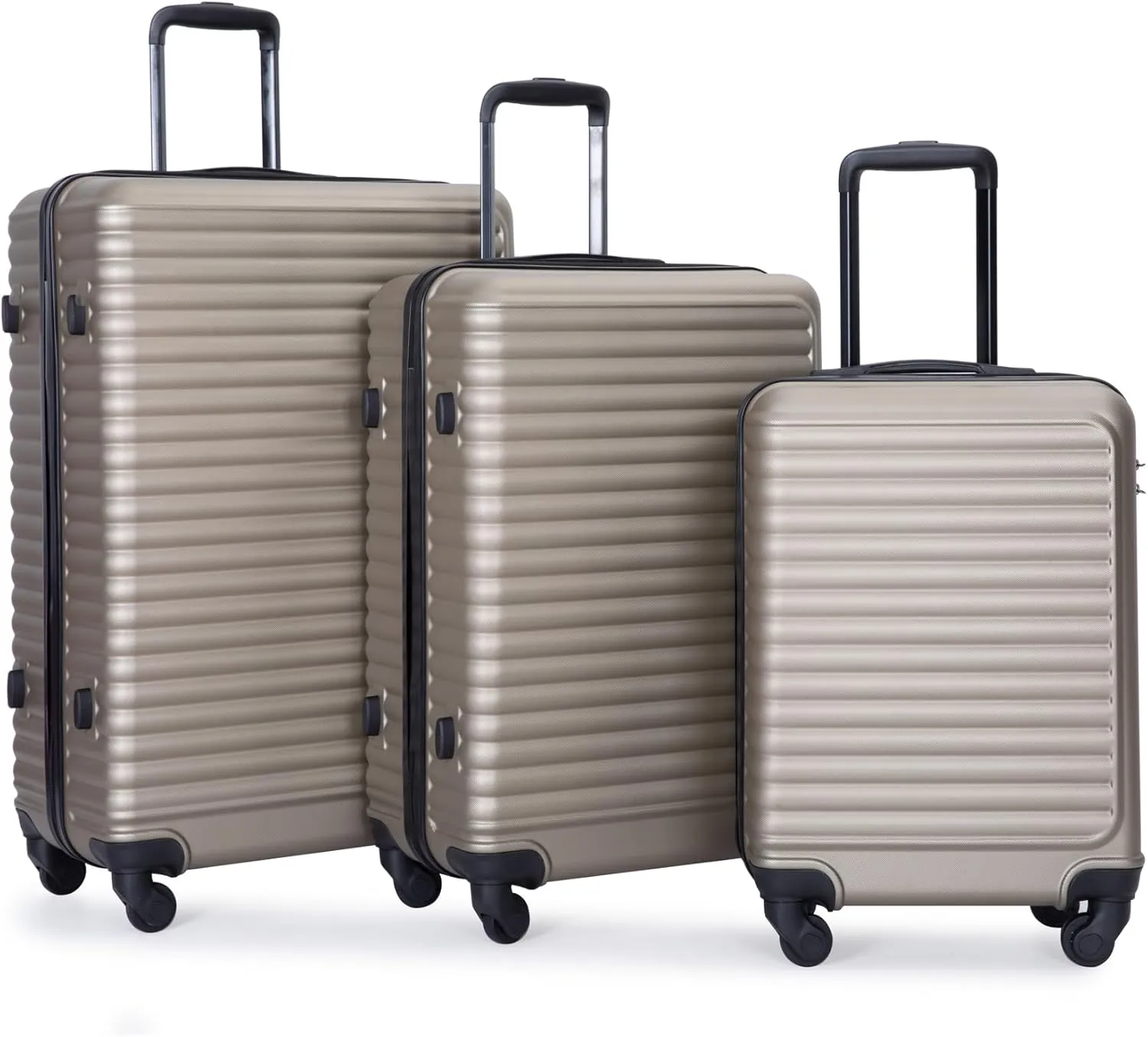 3 Piece Luggage Sets Lightweight ABS with Spinner Wheels and Hooks, Travel Suitcases (20/24/28) Gold