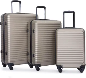 3 Piece Luggage Sets Lightweight ABS with Spinner Wheels and Hooks, Travel Suitcases (20/24/28) Gold