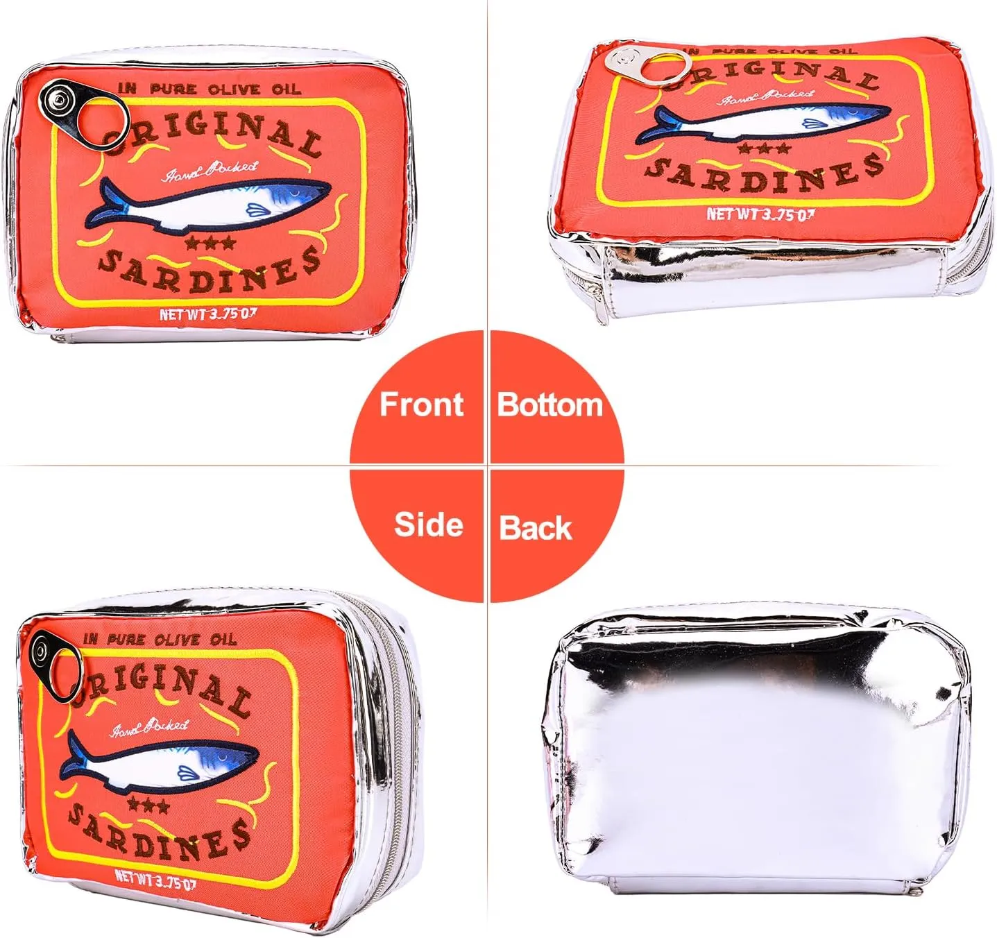 4 PCS Canned Sardines Makeup Bag, Canned Sardines Style Toiletry Bag Cute Travel Bag Creative Cute Makeup Bag Aesthetic Toiletry Bag For Women