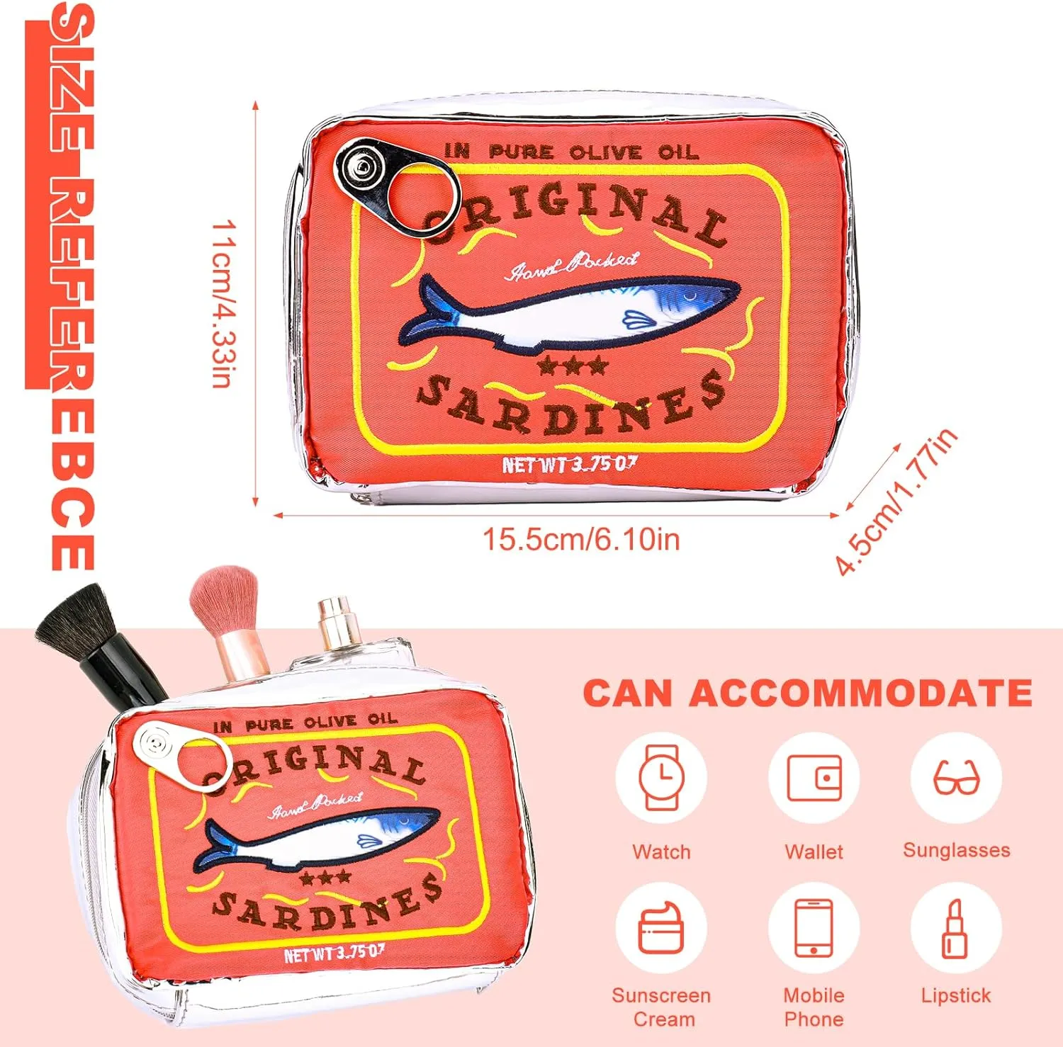 4 PCS Canned Sardines Makeup Bag, Canned Sardines Style Toiletry Bag Cute Travel Bag Creative Cute Makeup Bag Aesthetic Toiletry Bag For Women
