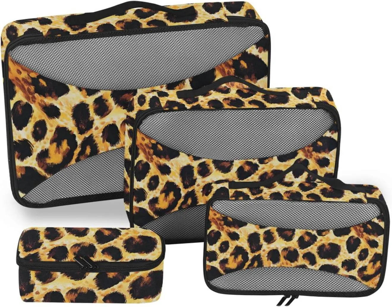 4 Pcs set bag organizer insert Mesh Travel Essentials Leopard Oil valentine expandable cubes for diaper bag