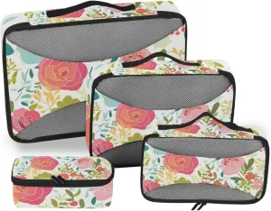 4 Pcs set organizer bags set Mesh Travel Essentials Spring Colorful Flowers lightweight packing cubes for diaper