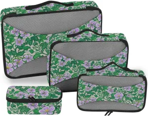 4 Pcs set organizer for luggage Mesh Travel Essentials Trendy Vintage Flower Green Purple lightweight cubes for diaper bag