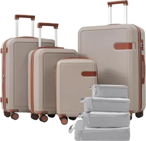 4 Piece Luggage Set with Compression Packing Cubes, Expandable Spinner Wheels, Lightweight ABS Material, Khaki