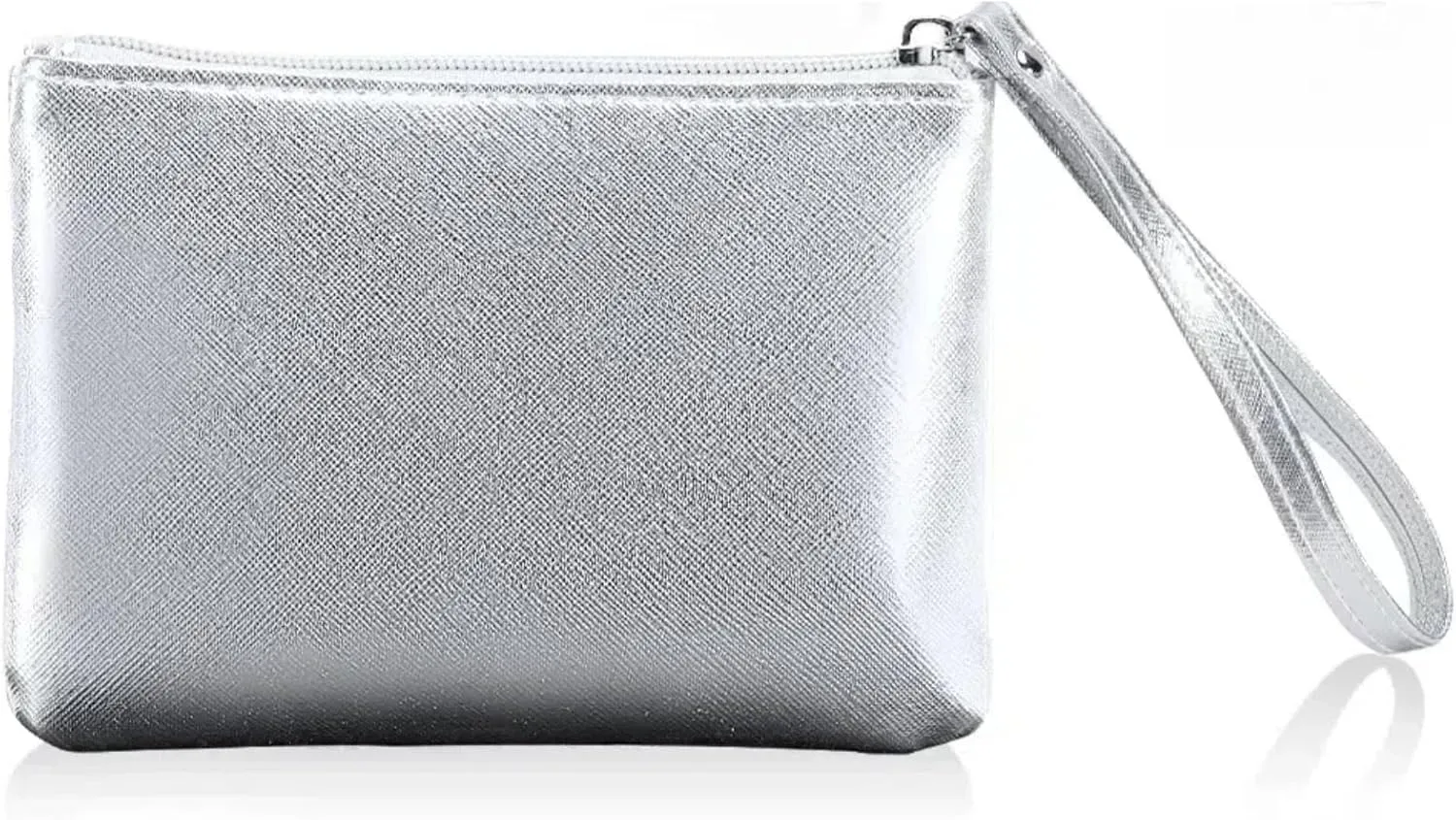 4.5 x 6.5 Clutch Stadium Approved, Leather Coin Purse for Women Wristlet Money Pouches for Cash Car Change with Zipper Lipstick Holder, Extra Small Makeup Bag for Purse Organizer Insert, Silver