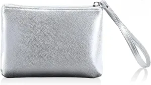 4.5 x 6.5 Clutch Stadium Approved, Leather Coin Purse for Women Wristlet Money Pouches for Cash Car Change with Zipper Lipstick Holder, Extra Small Makeup Bag for Purse Organizer Insert, Silver