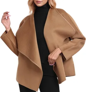 Ababalaya Casual Stand Collar Wool Coat For Women Handmade Double-Faced Wool Rabbit Fur Silk Short Peacoat