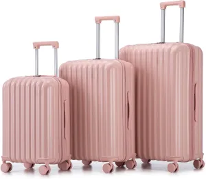 ABS Spinner Wheel Luggage Set with Cup Holder & USB Port (20/24/28) - Durable Waterproof Suitcase(Pink)