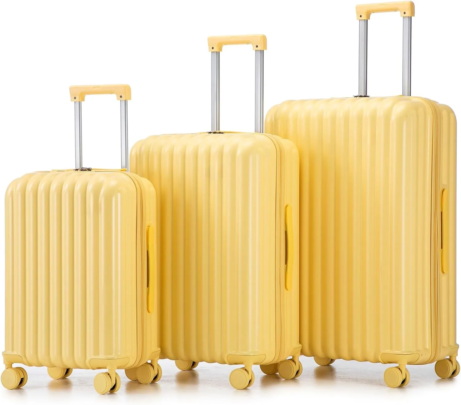 ABS Spinner Wheel Luggage Set with Cup Holder & USB Port (20/24/28) - Durable Waterproof Suitcase(Yellow)