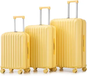 ABS Spinner Wheel Luggage Set with Cup Holder & USB Port (20/24/28) - Durable Waterproof Suitcase(Yellow)