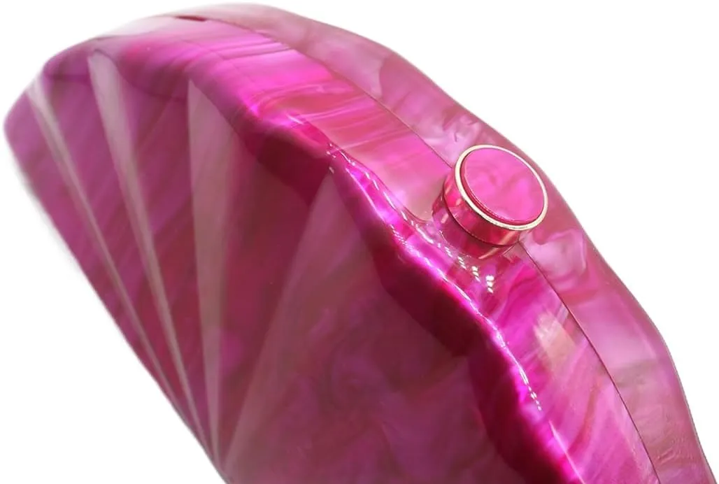 Acrylic Fan Shell Clutch Purse Elegant Marbled Unique Handbag with Detachable Chain for Party Cocktail Wedding