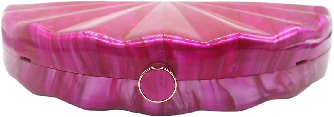 Acrylic Fan Shell Clutch Purse Elegant Marbled Unique Handbag with Detachable Chain for Party Cocktail Wedding