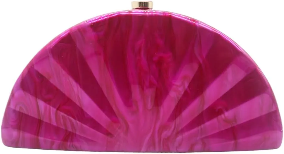 Acrylic Fan Shell Clutch Purse Elegant Marbled Unique Handbag with Detachable Chain for Party Cocktail Wedding