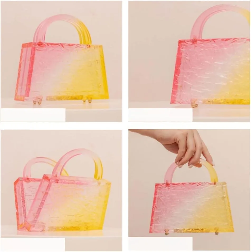 Acrylic Handbag for Women Colorful Clear Acrylic Evening Bag Unique Top Handle Clutch Purse for Wedding Party Prom