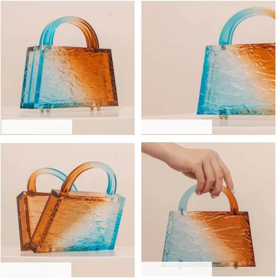 Acrylic Handbag for Women Colorful Clear Acrylic Evening Bag Unique Top Handle Clutch Purse for Wedding Party Prom