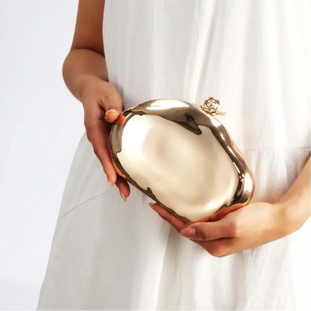 Acrylic Shell Clutch Purse for Women Metallic Evening Bag Unique Geometric Handbag for Wedding Party Prom