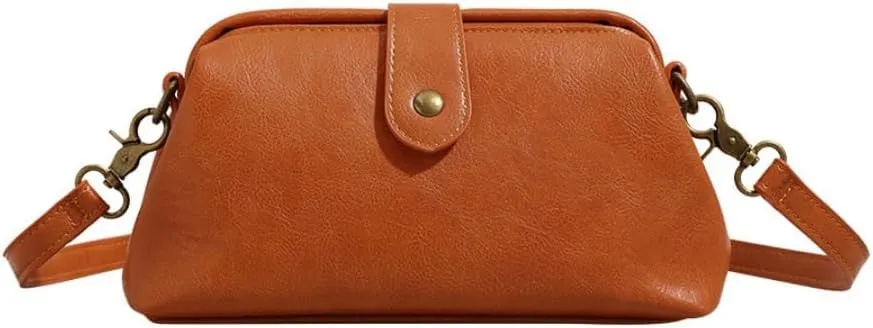 Advanced leather vintage handmade bag clip bag, single shoulder diagonal cross bag, women's bag, mailman bag, doctor's bag (brown)