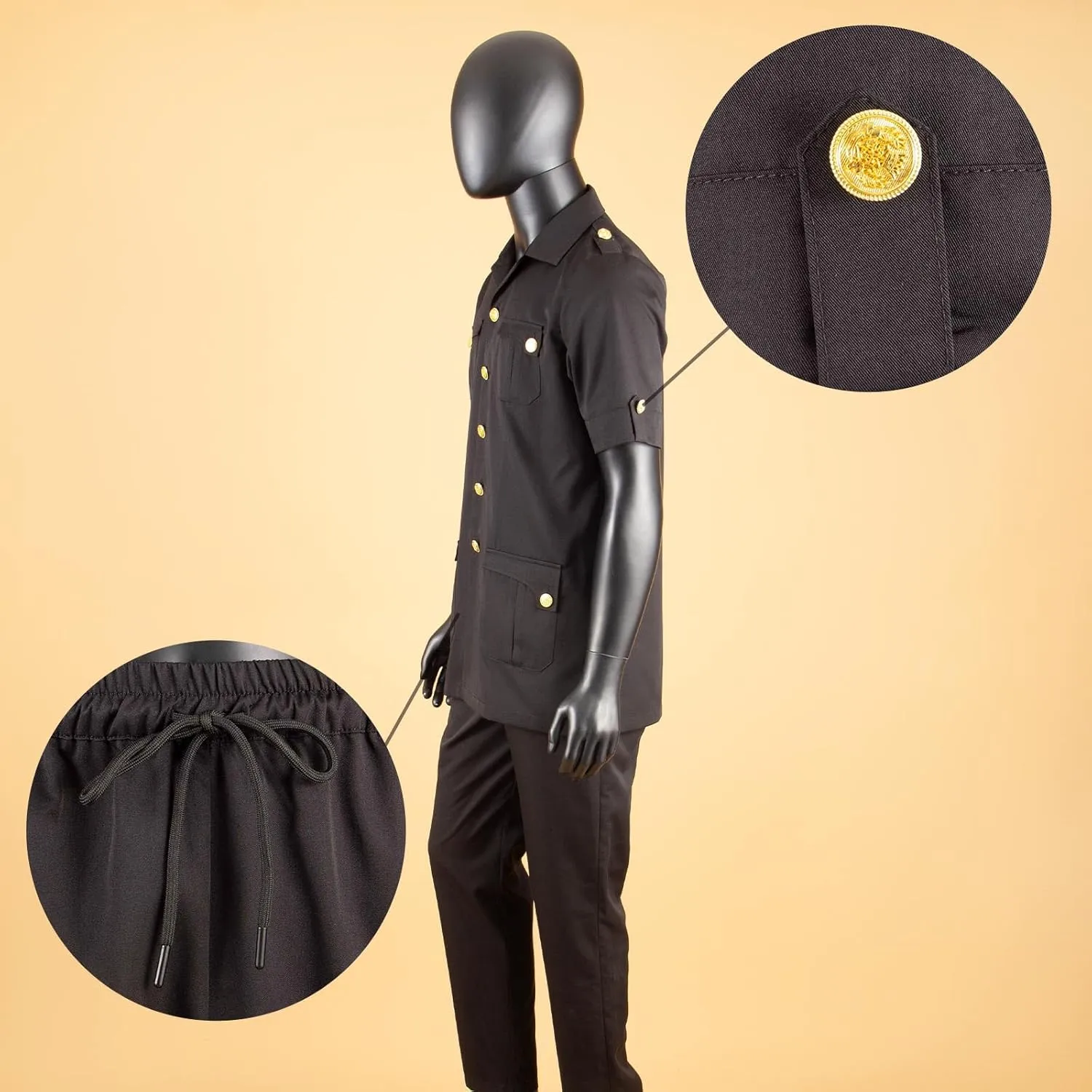 Africa Men's Suit Short Sleeve Metal Single Breasted Shirt Long Pants 2 Piece Set Casual Banquet Formal Wear
