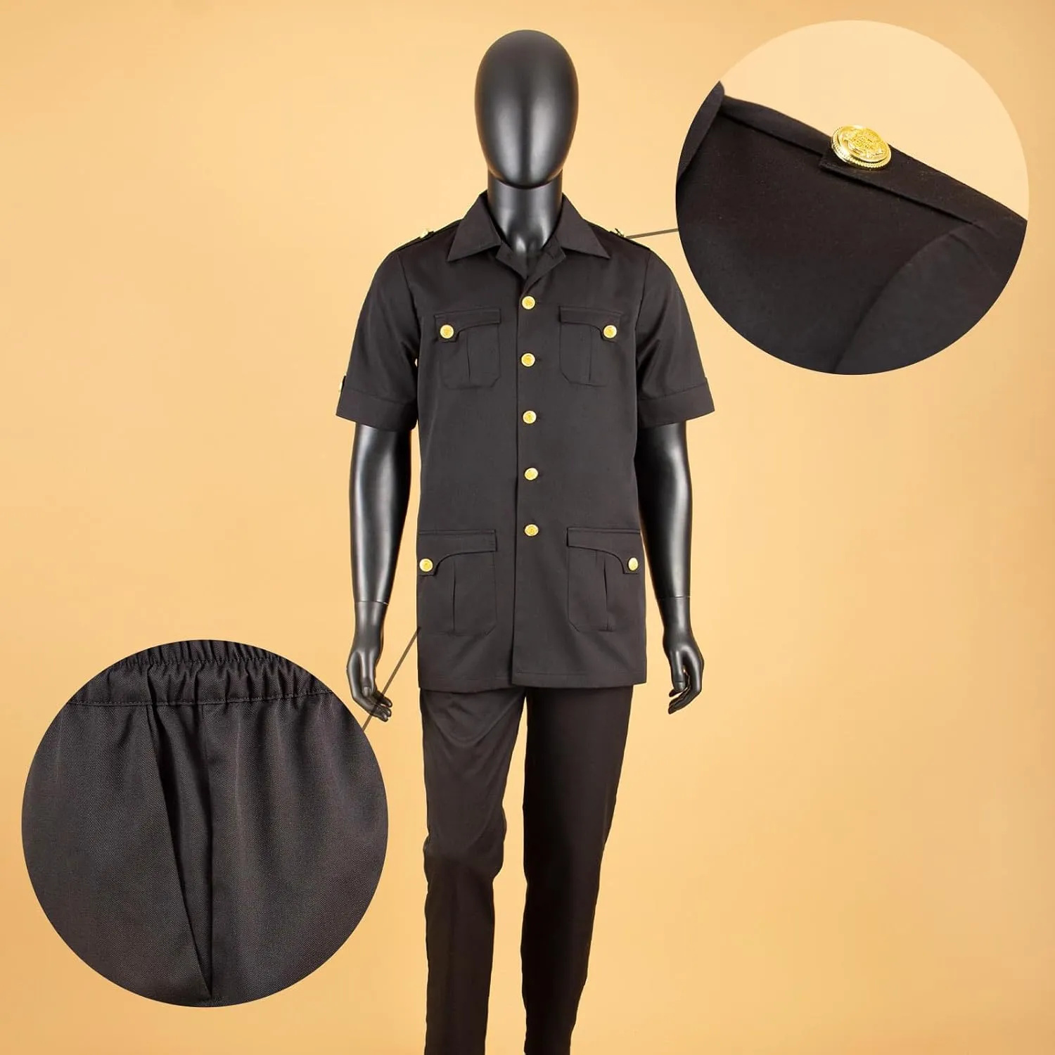 Africa Men's Suit Short Sleeve Metal Single Breasted Shirt Long Pants 2 Piece Set Casual Banquet Formal Wear