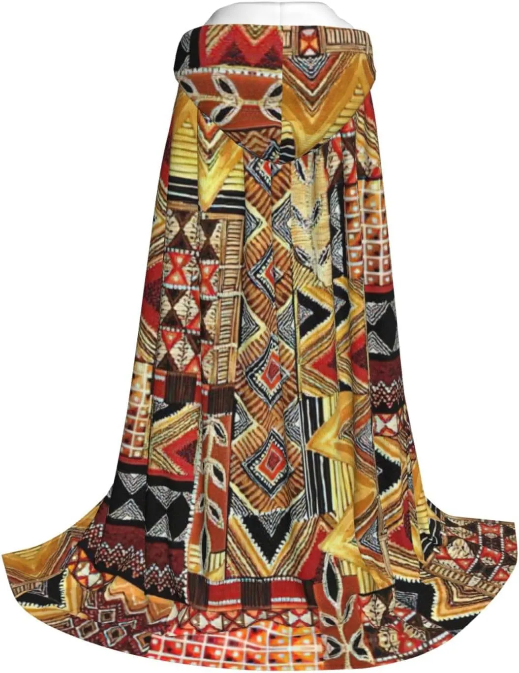 African Textile Patchwork Print Full-Length Hooded Cloak, Unisex Cloak, Witch Wizard Cape,For Halloween Cosplay Party