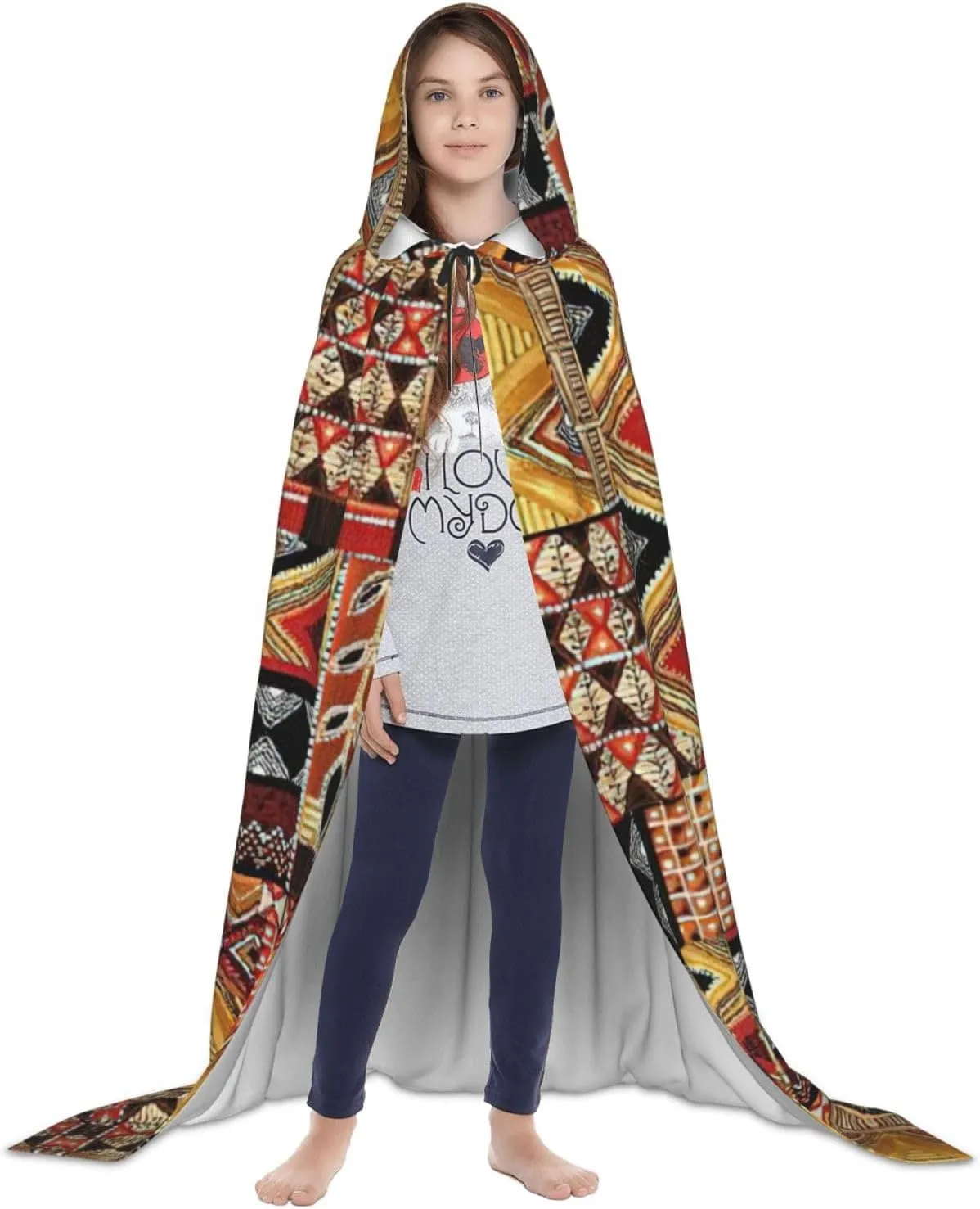 African Textile Patchwork Print Full-Length Hooded Cloak, Unisex Cloak, Witch Wizard Cape,For Halloween Cosplay Party