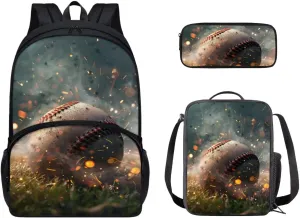 Agoviwo Baseball Graphic Backoack for School Boys Unique Bookbag Set with Portable Lunch Bag and Aesthetic Pencil Case