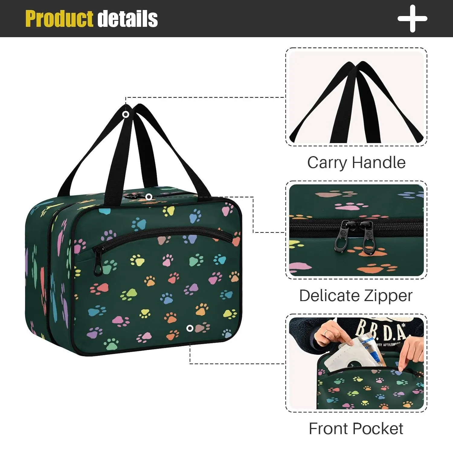 ALAZA Colorful Paw Print Footprint Toiletry Bag Men and Women Travel Hanging Makeup Cosmetic Bag Toiletries Accessories L