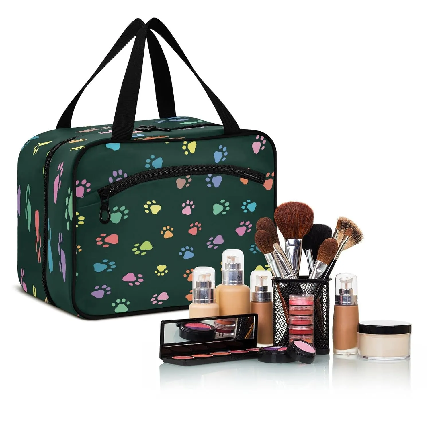 ALAZA Colorful Paw Print Footprint Toiletry Bag Men and Women Travel Hanging Makeup Cosmetic Bag Toiletries Accessories L