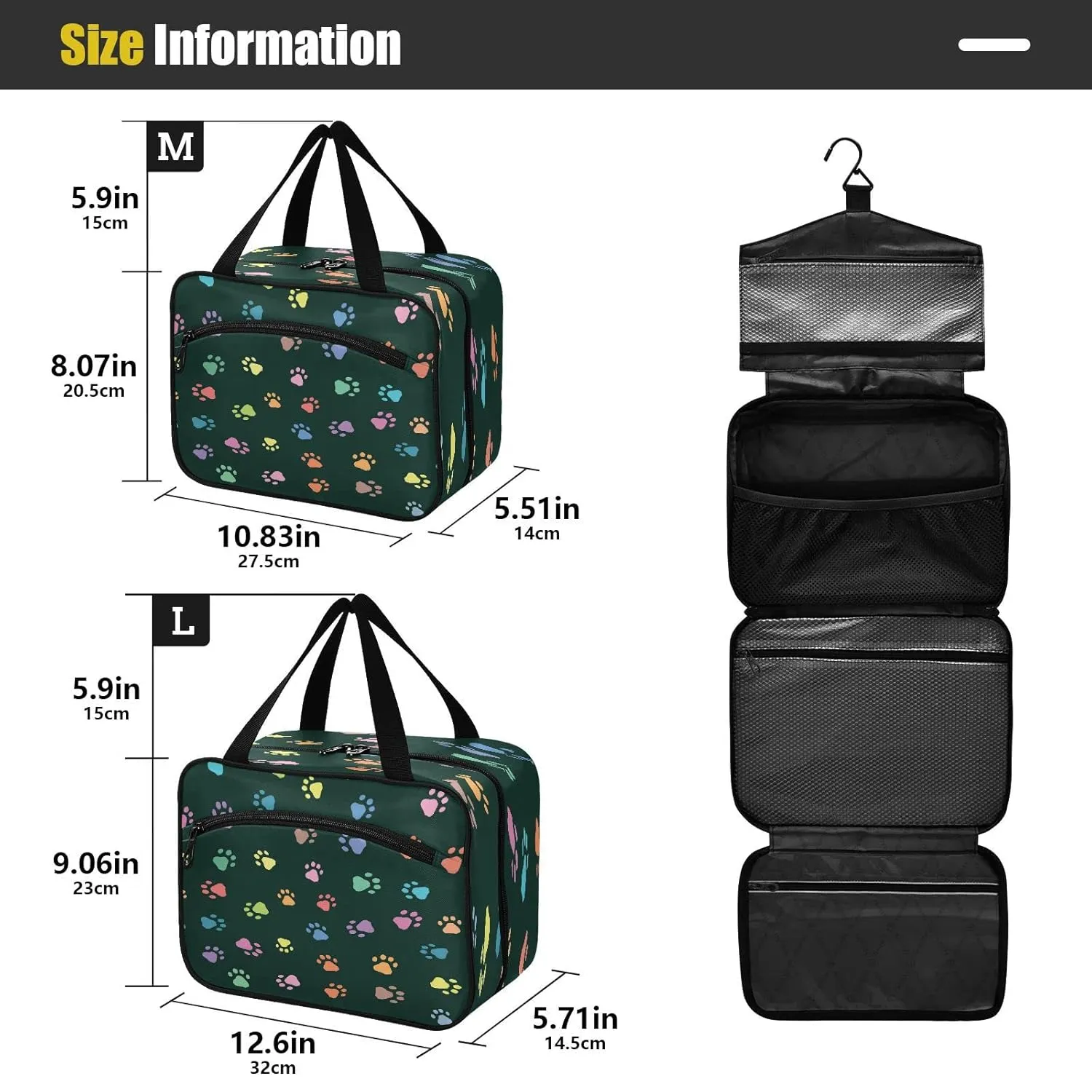 ALAZA Colorful Paw Print Footprint Toiletry Bag Men and Women Travel Hanging Makeup Cosmetic Bag Toiletries Accessories L