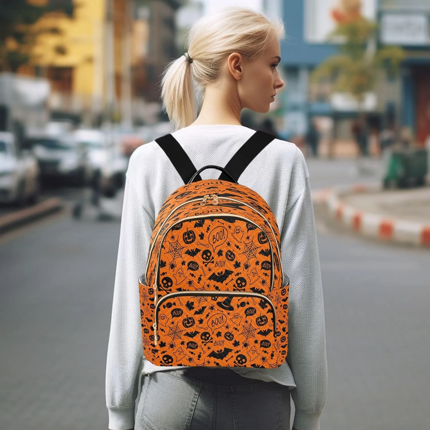 ALAZA Halloween Orange Festive Women Backpack Purse Ladies Fashion Shoulder Bag Daypack Travel Bag 10L