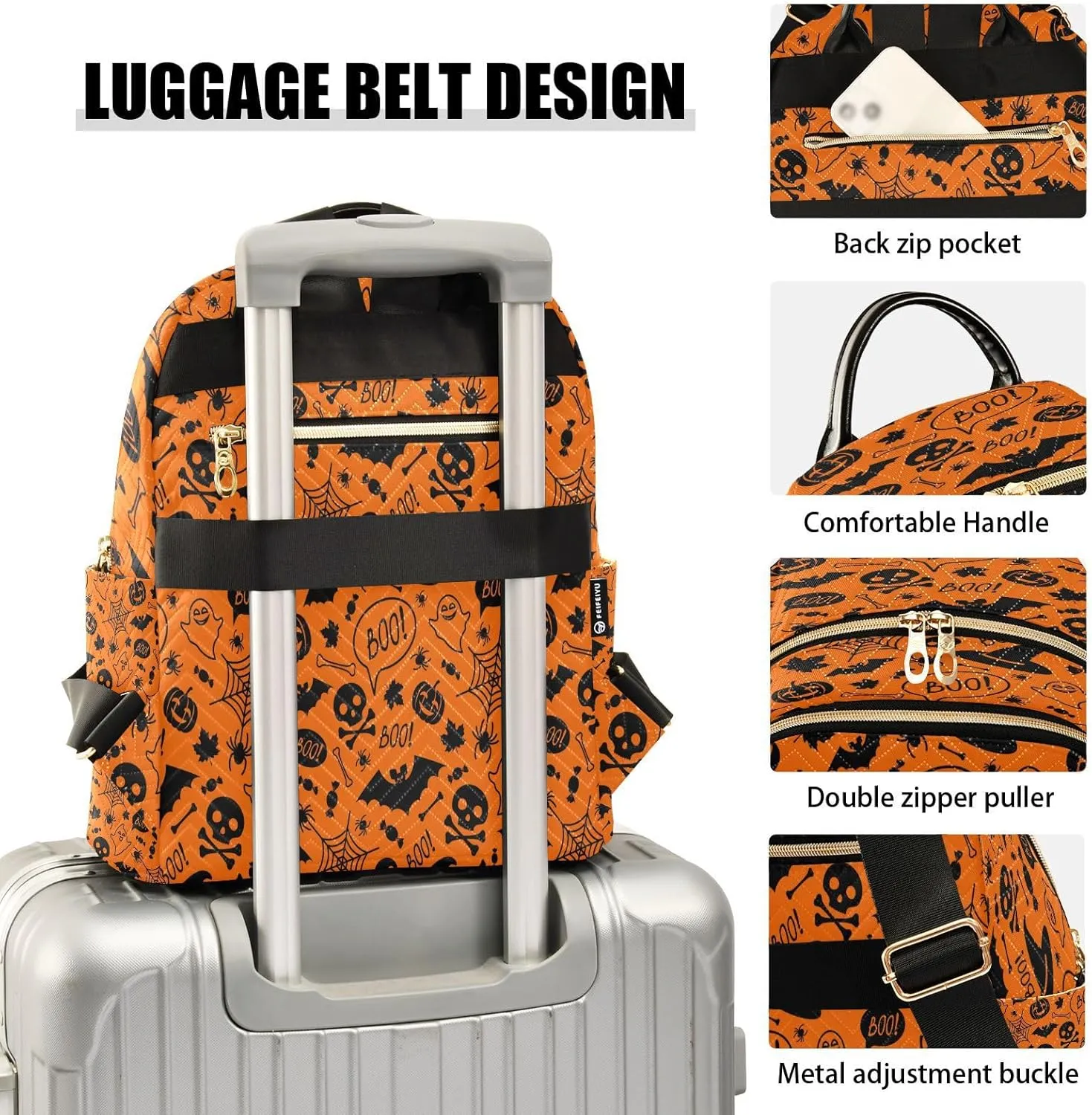 ALAZA Halloween Orange Festive Women Backpack Purse Ladies Fashion Shoulder Bag Daypack Travel Bag 10L