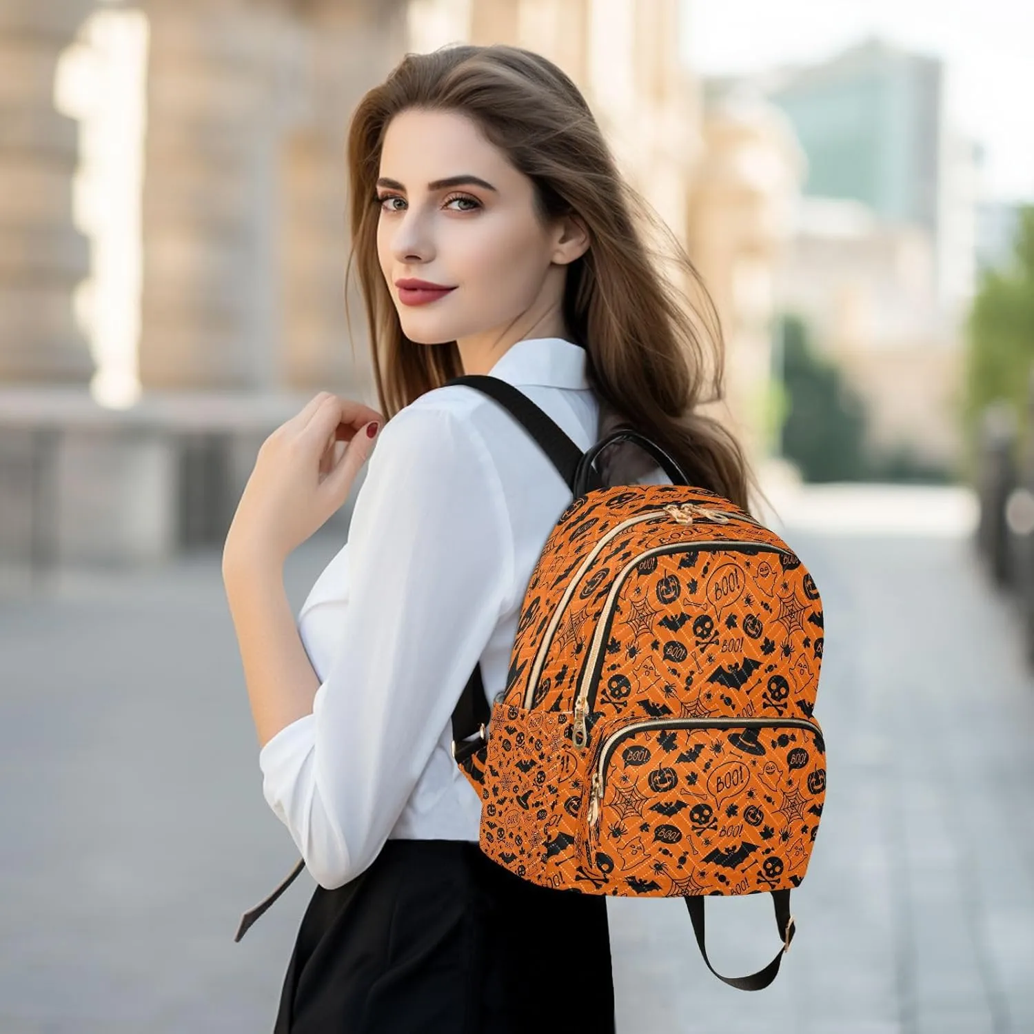 ALAZA Halloween Orange Festive Women Backpack Purse Ladies Fashion Shoulder Bag Daypack Travel Bag 10L