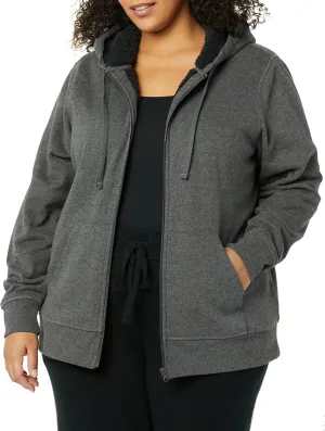 Amazon Essentials Women's Sherpa-Lined Fleece Full-Zip Hooded Jacket (Available in Plus Size)