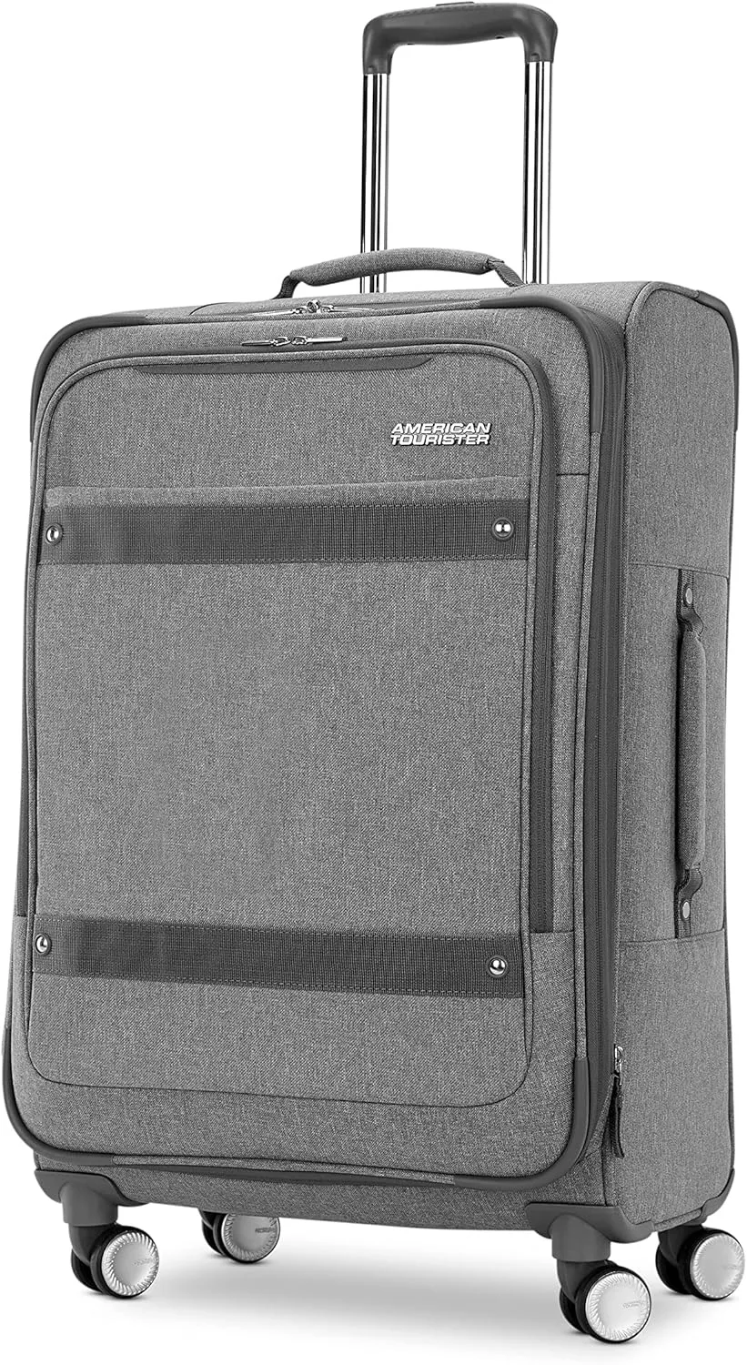 American Tourister Whim Softside Expandable Luggage with Spinners, Grey, 2PC SET (Carry-on/Medium)