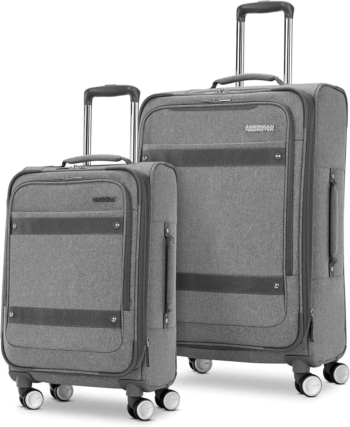 American Tourister Whim Softside Expandable Luggage with Spinners, Grey, 2PC SET (Carry-on/Medium)