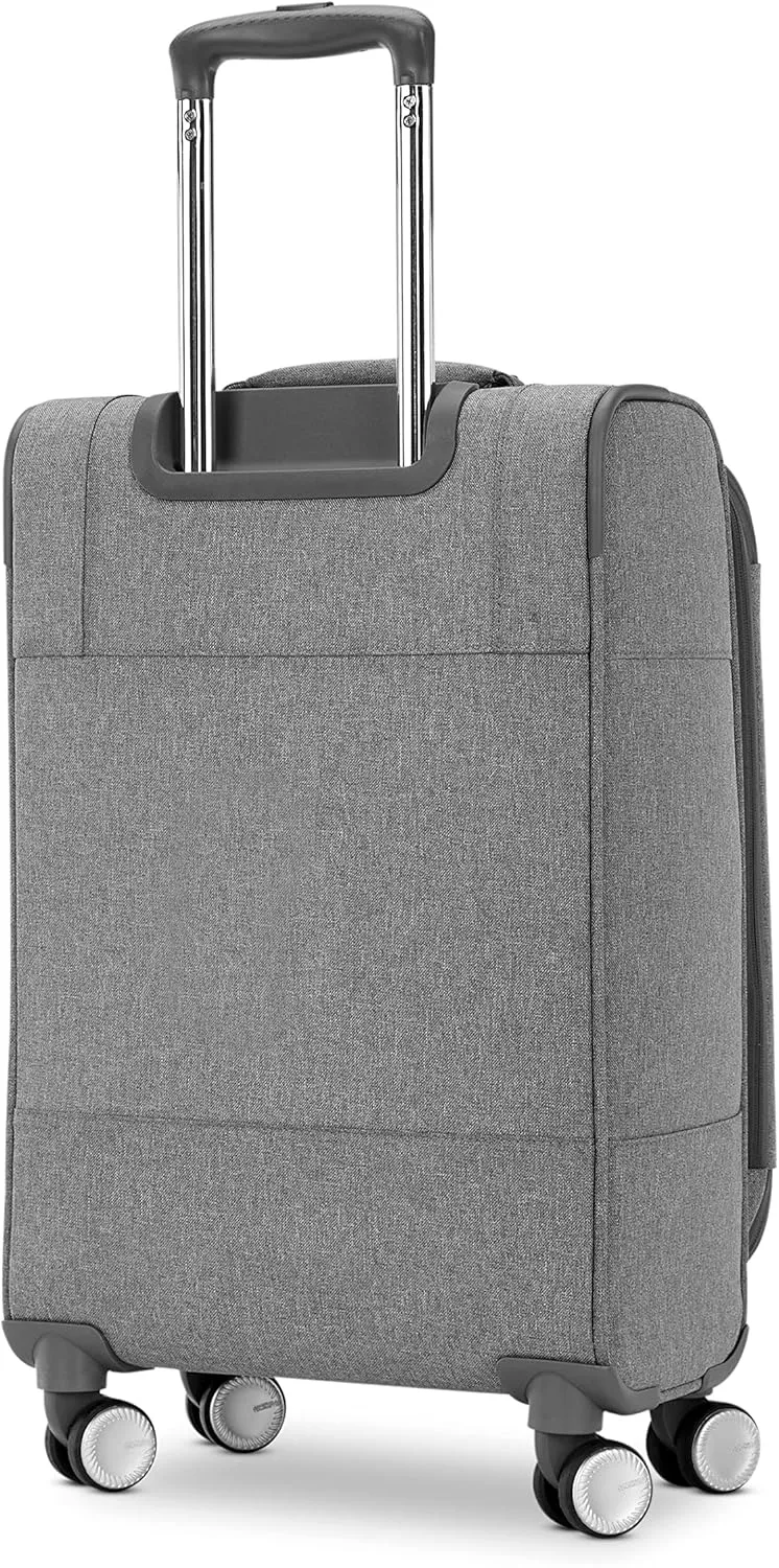 American Tourister Whim Softside Expandable Luggage with Spinners, Grey, 2PC SET (Carry-on/Medium)
