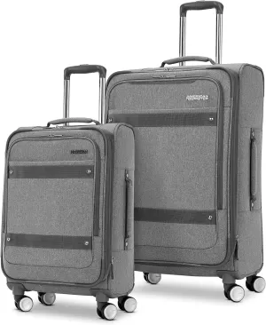 American Tourister Whim Softside Expandable Luggage with Spinners, Grey, 2PC SET (Carry-on/Medium)