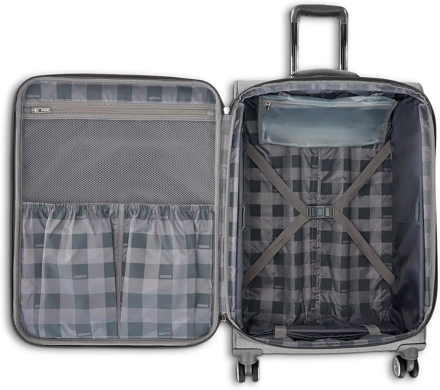 American Tourister Whim Softside Expandable Luggage with Spinners, Grey, 2PC SET (Carry-on/Medium)