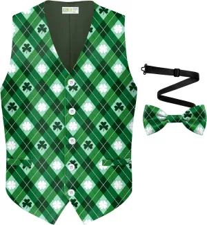 Arvilhill 2 Pcs Mens St Patrick's Day Vest Suit Bow Tie Irish Shamrock Outfit (S-XXL)