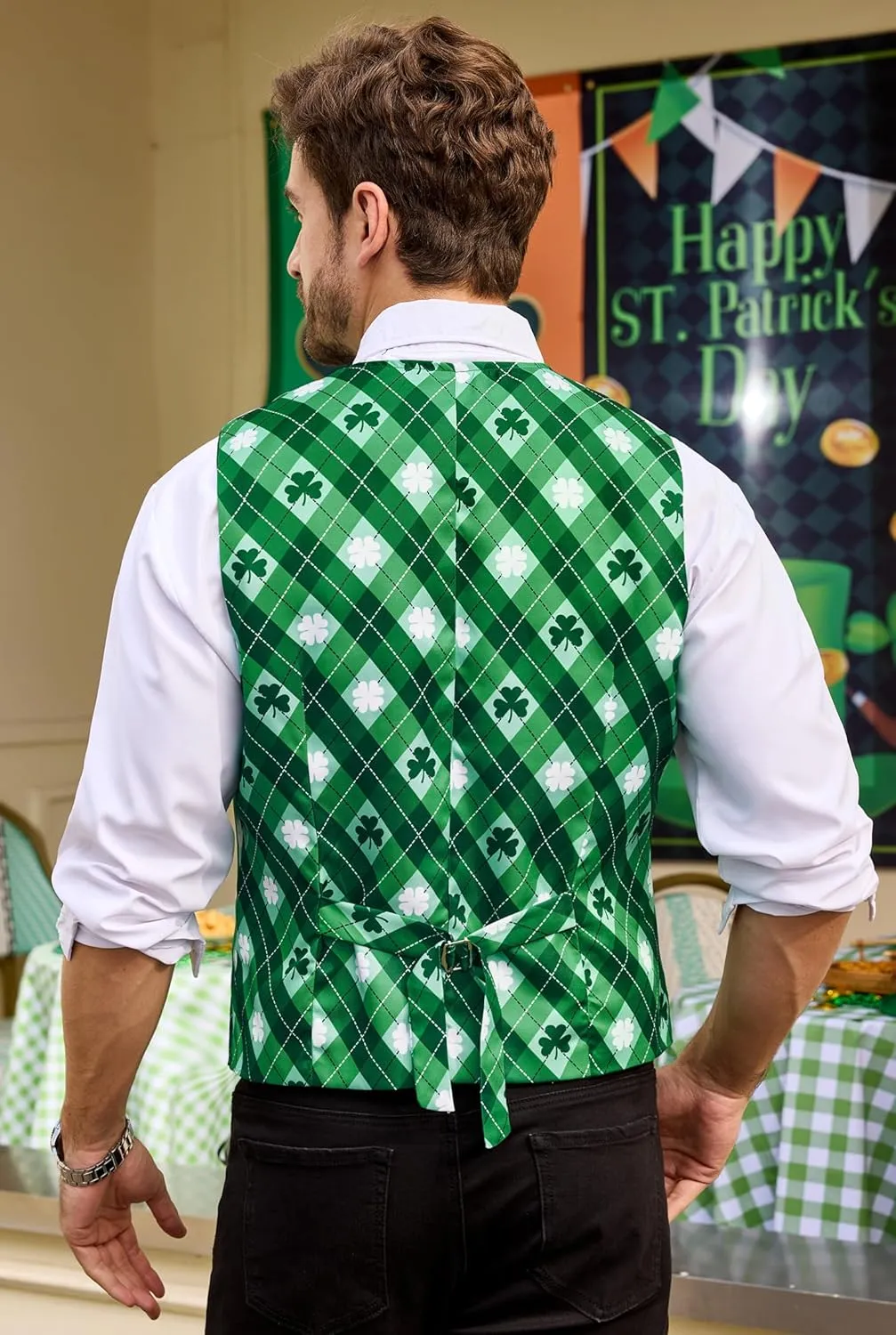 Arvilhill 2 Pcs Mens St Patrick's Day Vest Suit Bow Tie Irish Shamrock Outfit (S-XXL)